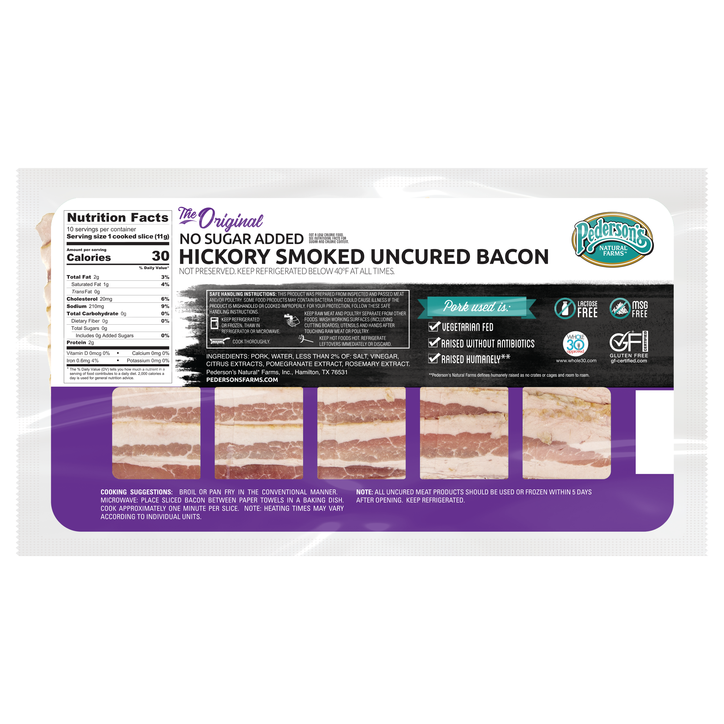 No Sugar Added Hickory Smoked Uncured Bacon (4 Pack)