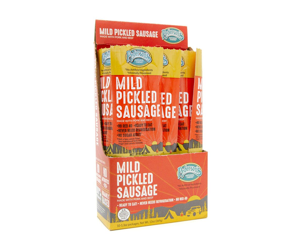 A 10 count caddy of Pederson's Farms Mild Pickled Sausage