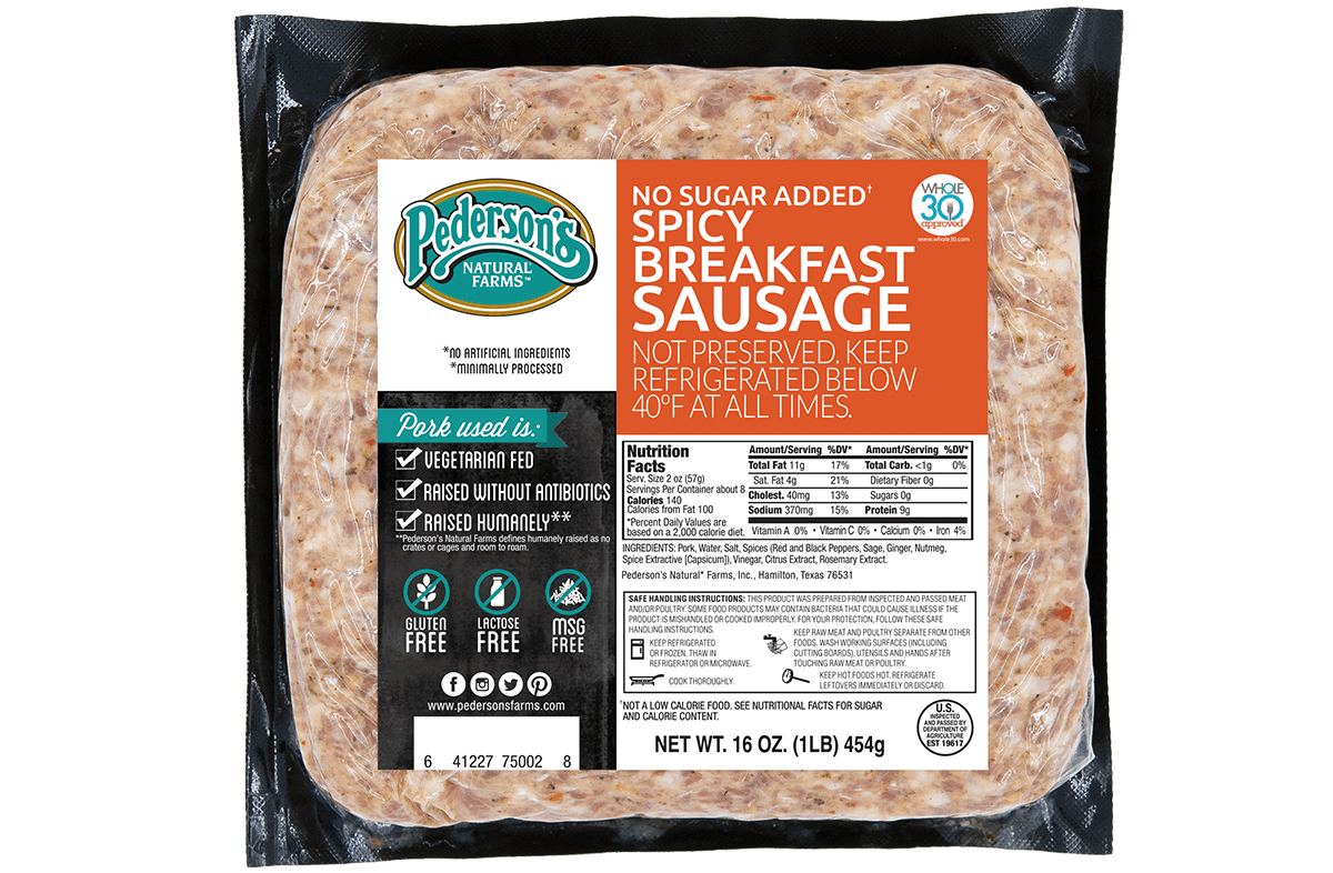 No Sugar Added Spicy Breakfast Sausage (5 Pack) - Pederson's Natural Farms