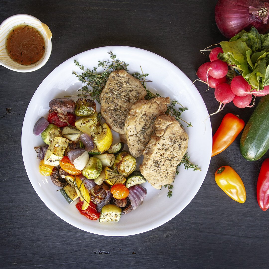 Boneless Chops with a Vegetable Medley | Pederson's Natural Farms