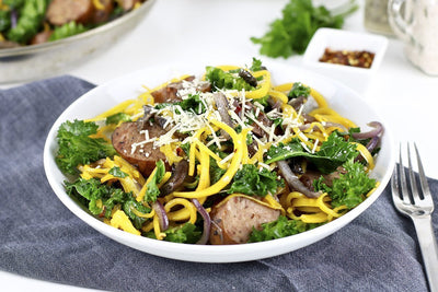 BUTTERNUT SQUASH NOODLES WITH SAUSAGE AND KALE