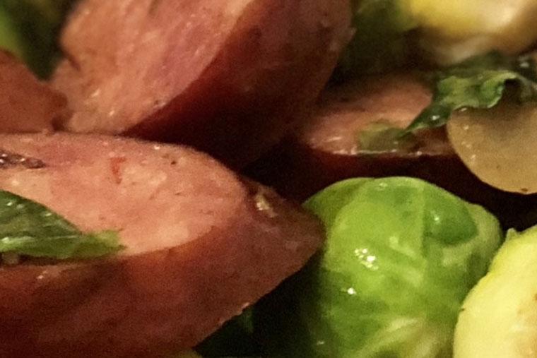 Kielbasa and Brussel Sprouts | Pederson's Natural Farms