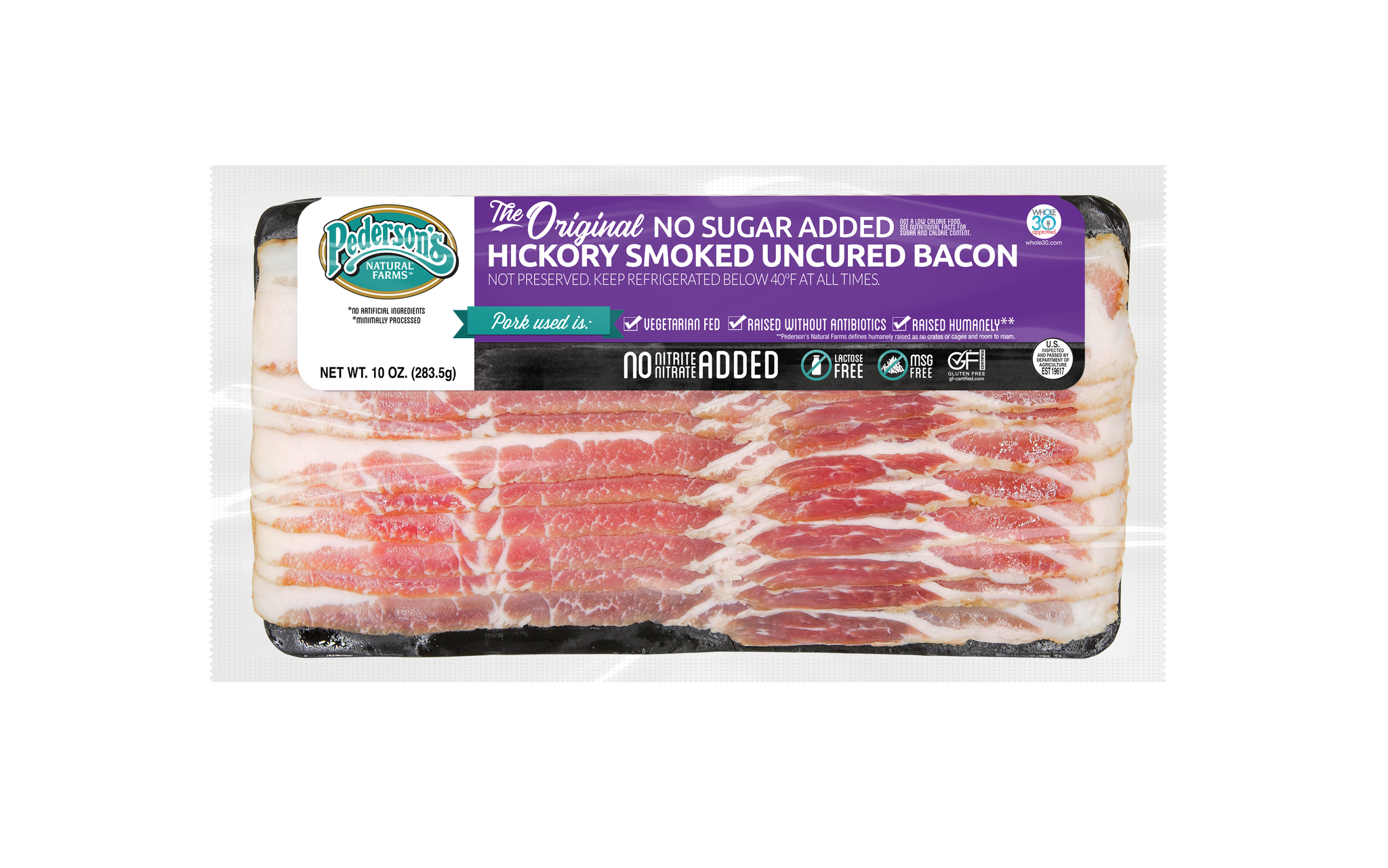 No Sugar Added Hickory Smoked Uncured Bacon (4 Pack)