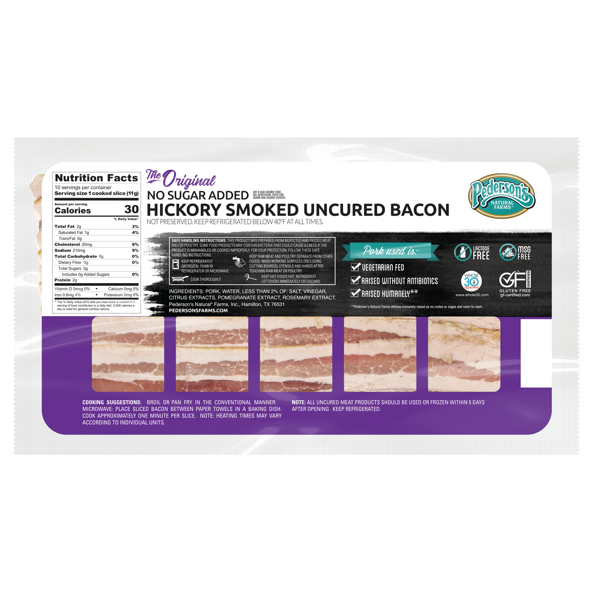 No Sugar Added Hickory Smoked Uncured Bacon (4 Pack)