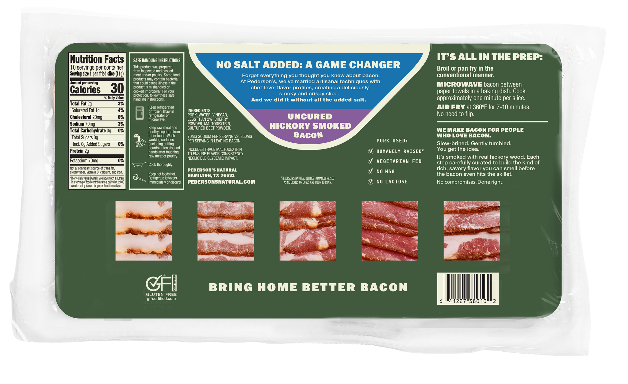 *NEW* Uncured Hickory Smoked No Salt Bacon (4 Pack)