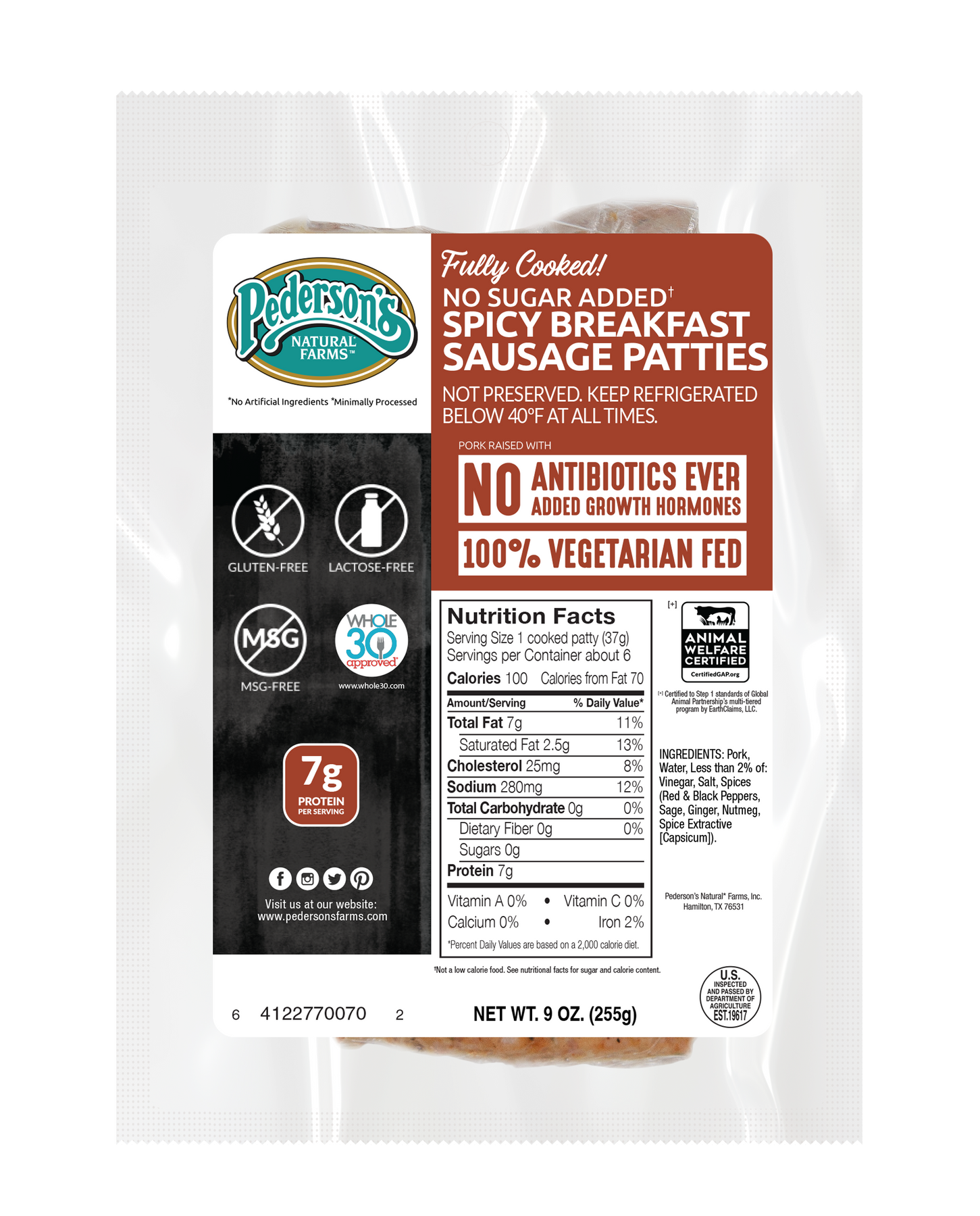 Fully Cooked Spicy Breakfast Sausage Patties (4 Pack)