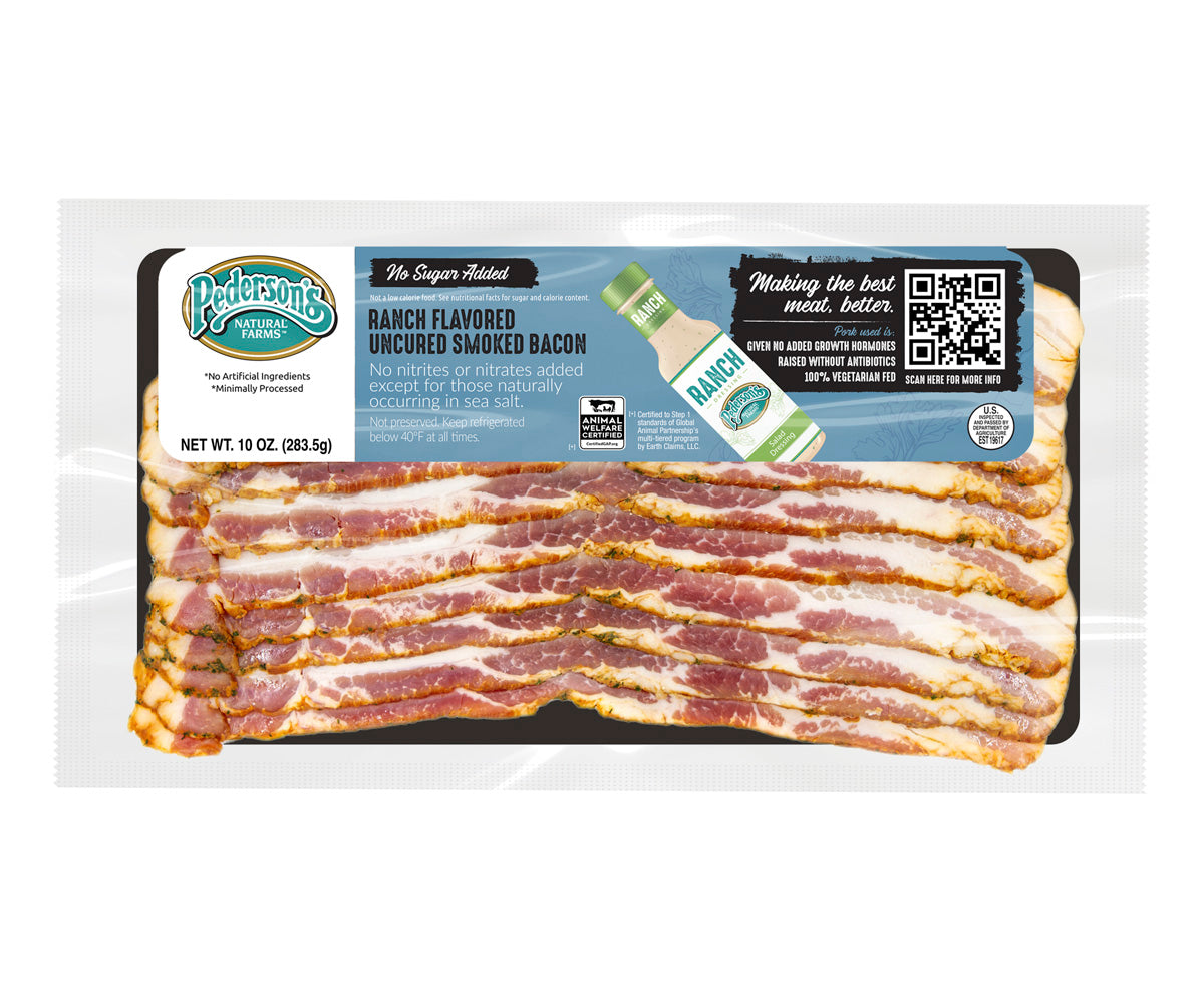 A package of Pederson's Farms No Sugar Added Ranch Flavored Bacon