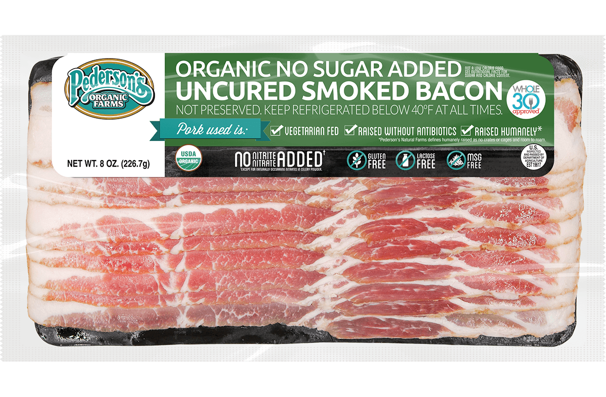 Organic No Sugar Added Uncured Smoked Bacon (4 Pack) - Pederson's Natural Farms
