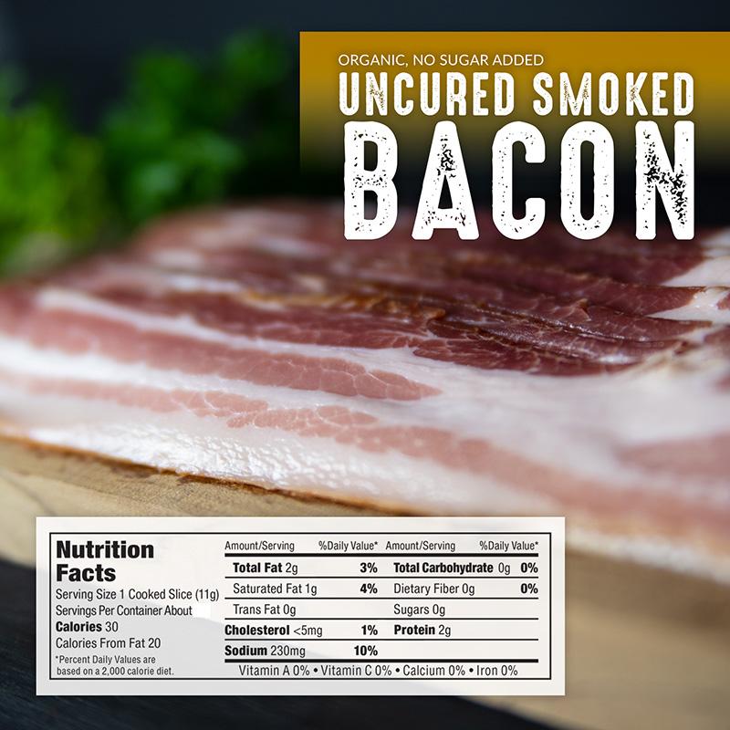 Organic No Sugar Added Uncured Smoked Bacon (4 Pack) - Pederson's Natural Farms