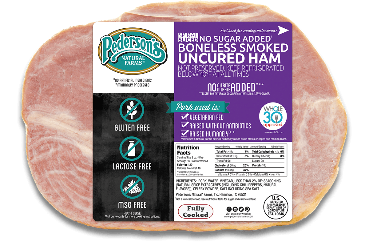 Spiral Sliced No Sugar Added Boneless Smoked Uncured Ham (1 Pack) - Pederson's Natural Farms