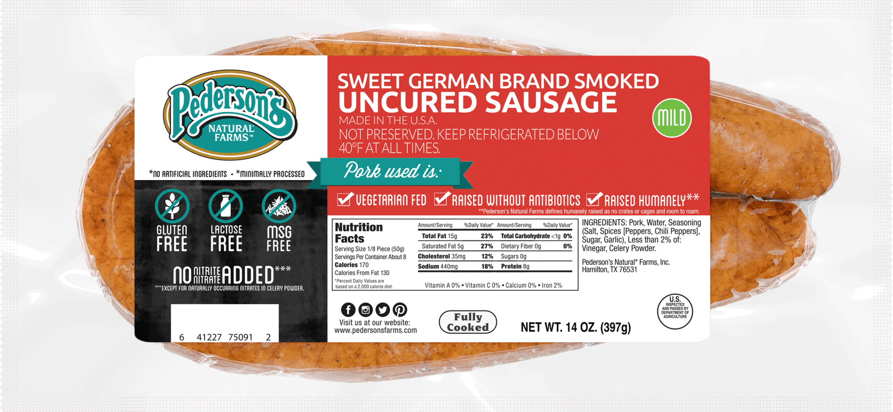 Sweet German Brand Smoked Uncured Sausage (4 Pack)