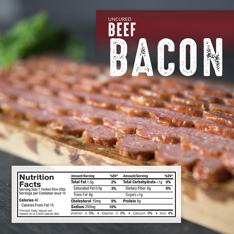 Uncured Hickory Smoked Beef Bacon (4 Pack) - Pederson's Natural Farms