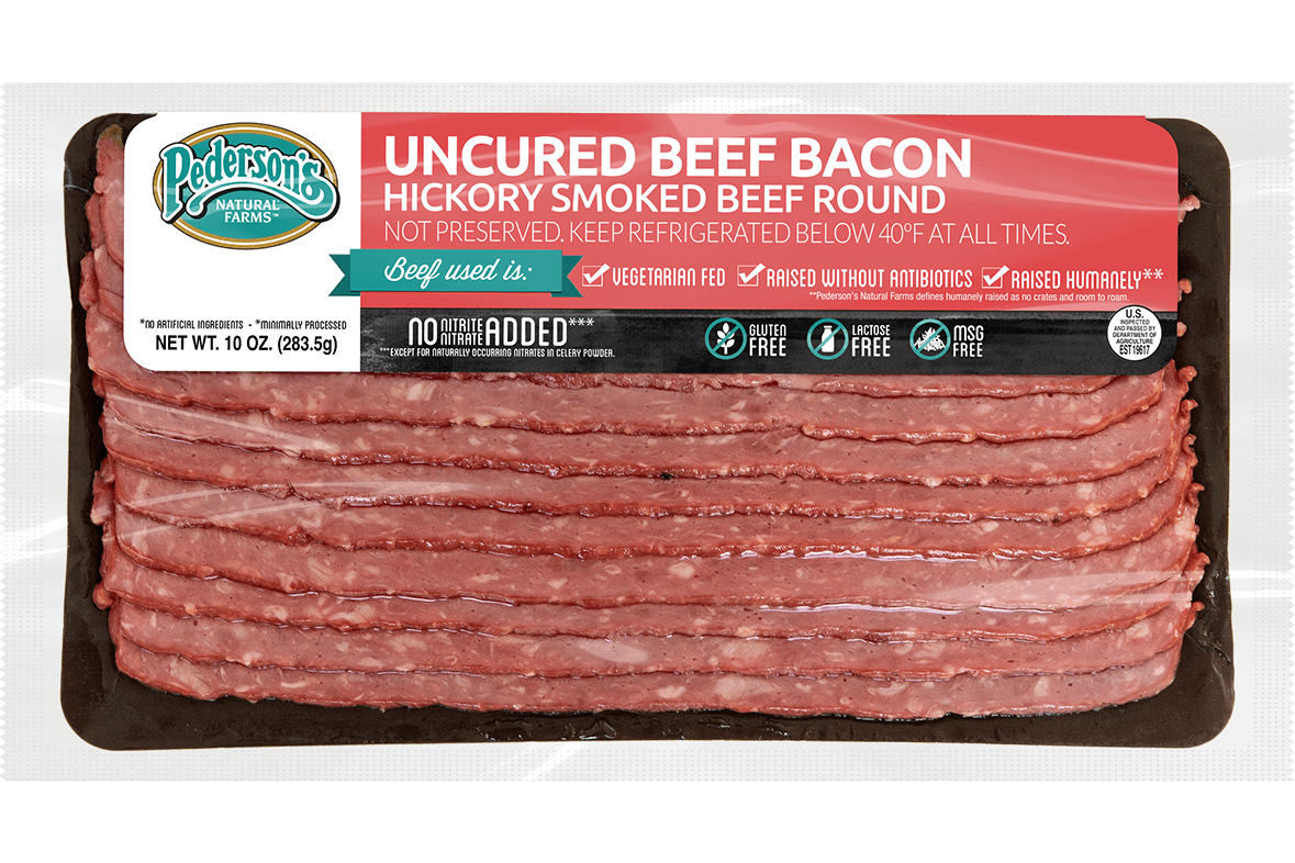 Uncured Hickory Smoked Beef Bacon (4 Pack) - Pederson's Natural Farms