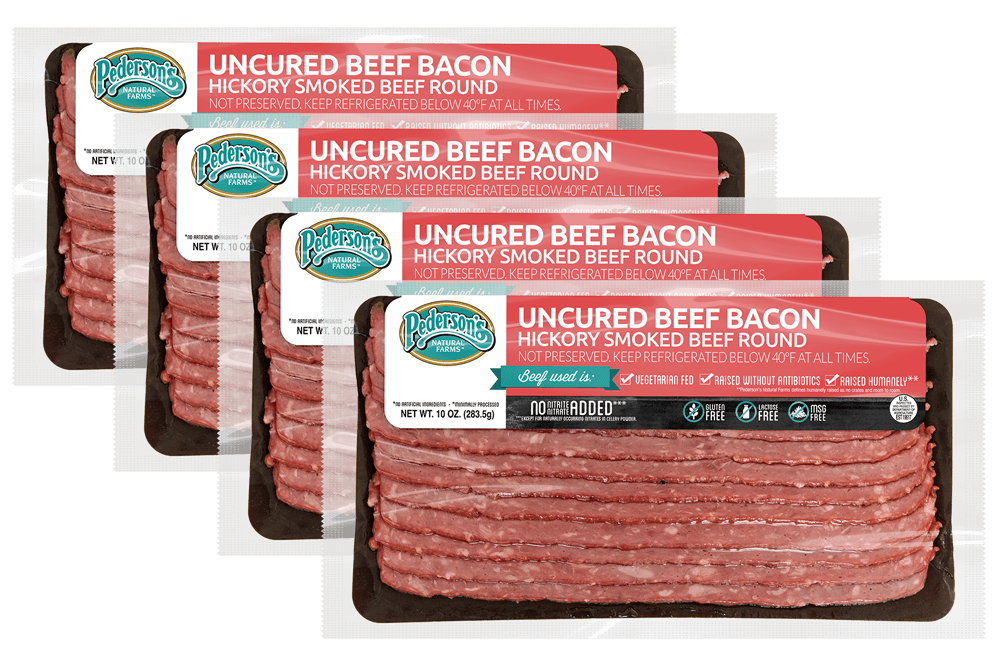 Uncured Hickory Smoked Beef Bacon (4 Pack) - Pederson's Natural Farms